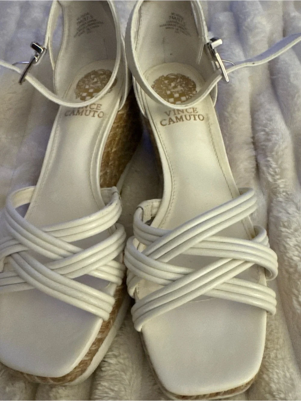 Vince Camuto Cream Strappy Espadrille Wedge Sandals
